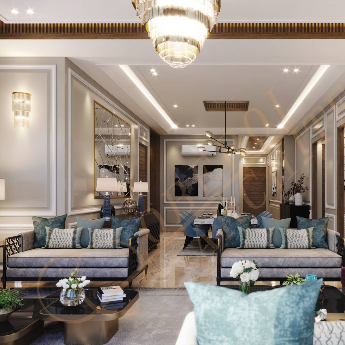 Nature-Inspired Elegance: A Living Room Oasis with Cream Accents and Lush Greenery