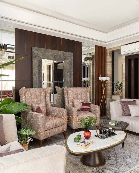 Nature-Inspired Elegance: A Living Room Oasis with Cream Accents and Lush Greenery