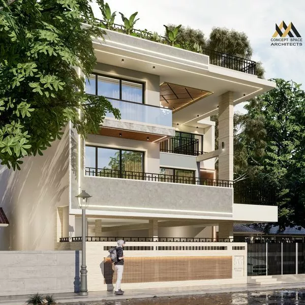 Elegant Minimalism: A Functional and Luxurious Joint Family Bungalow by Concept Space Architects"