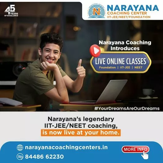 Narayana's Live Online Classes for IIT-JEE, NEET (UG), and Foundation are now available