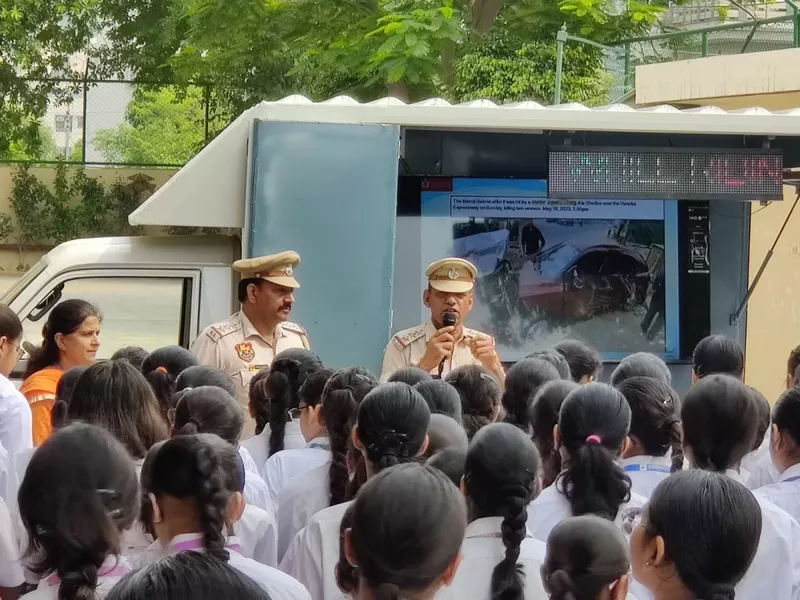 "Gurugram Police Leads Road Safety Awareness at GWPS: A Lesson in Responsibility