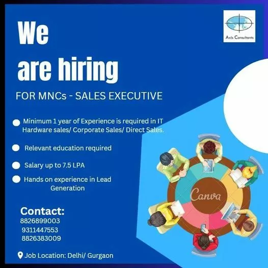Hiring Inside Sales & Corporate Sales for IT Peripherals, IT Services, & Edutech. Contact Axis Consultant
